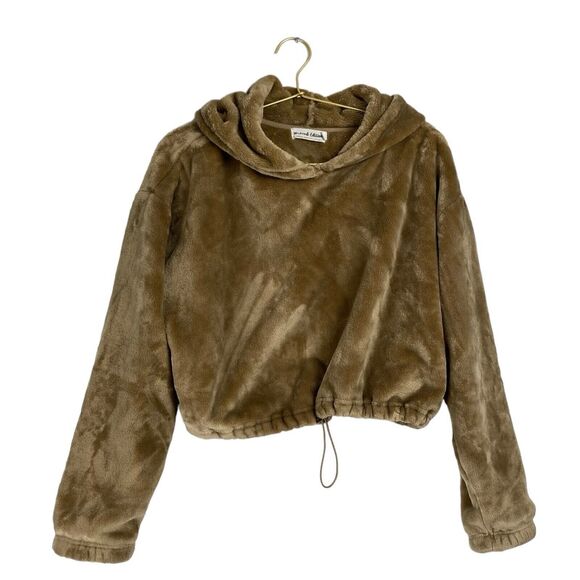 Weekend Edition‎ Brown Fuzzy Crop Draw String Hoodie Velour  Size:M 515 - Picture 1 of 7